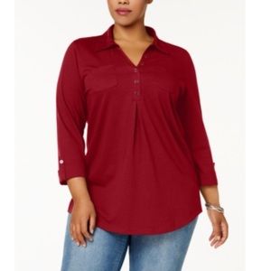 Karen Scott Womens Plus Long Sleeves Polo Collar